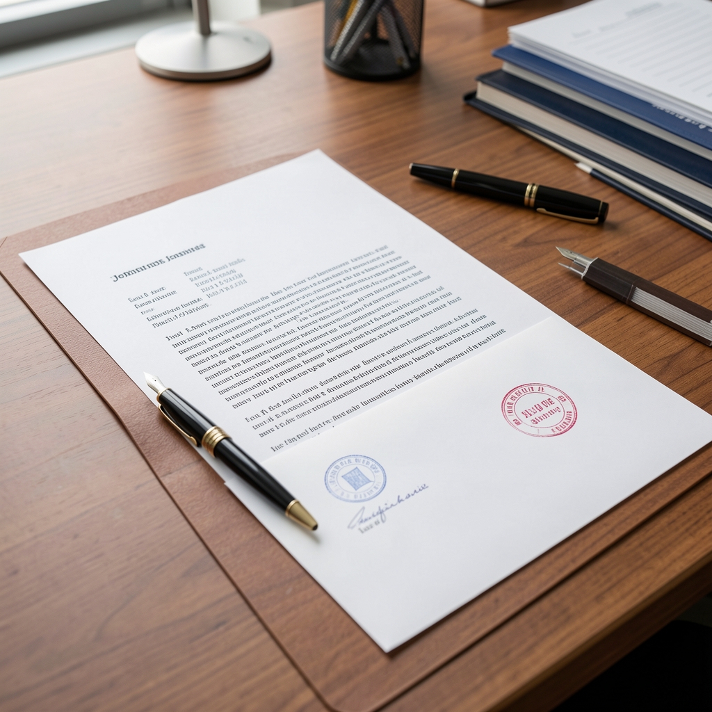 Typed editorial correspondence, fountain pen and stamped envelope on a Johannesburg office desk